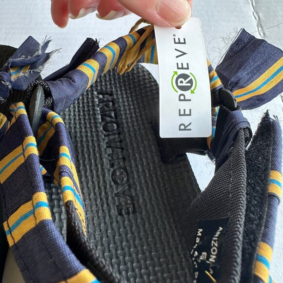 Sz 40 NWT Arizona Love x Jason Wu Trekky Sandals blue & yellow striped boho eco - Picture 8 of 9